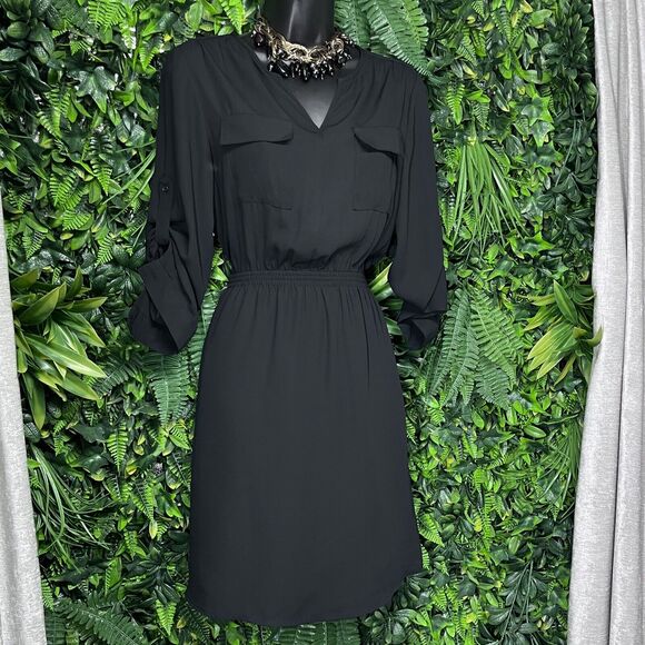 MOSSIMO Dress Women‎ XS Black Blouson Sheath Stretched Waist 2236 - Picture 3 of 7